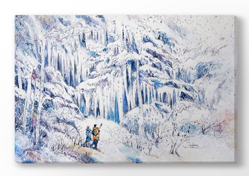 猶如時間停止的雪夜|青森奧入瀨冰瀑 |無框畫30X45cm| 裝飾畫 |