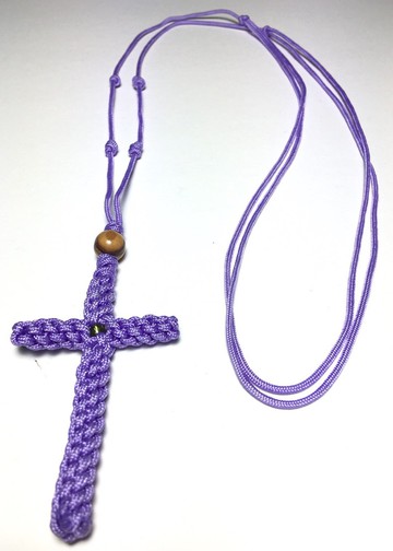 項鍊 手工編織十字架搭配橄欖木珠 頸圍長度可調整 紫色 8107