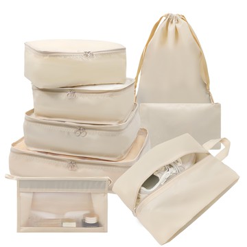 comet 旅行收納袋 8件組  米色  42 x 32 x 11.5cm+34 x 28.5 x 11.5cm+31 x 23.5 x 11.5cm+29 x 21 x 12cm+27 x 16cm+26 x 16.5 x 7cm+35 x 23 x 10.5cm+26.5 x