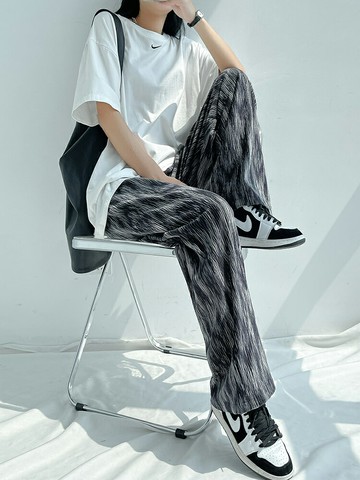 扎染闊腿褲女夏季薄款寬松直筒百搭顯瘦春秋高腰垂感休閑拖地褲子