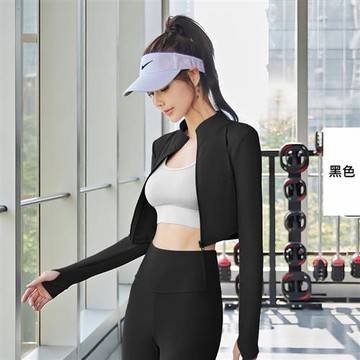 【米蘭精品】瑜珈服運動外套-短版立領修身拇指袖套健身女夾克4色74en14