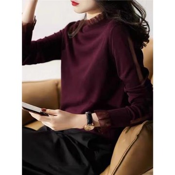 時尚高級感2025年新款秋季女裝法式設計木耳邊羊毛針織衫打底毛衣