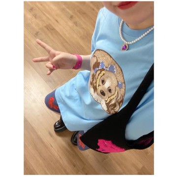 bunnybunnygun原創設計 狗狗可愛復古印花純棉oversize寬松t恤