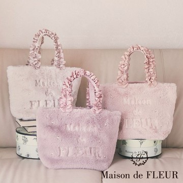 Maison de FLEUR 華麗珍珠裝飾荷葉捲邊托特包(8A43F0J5100)