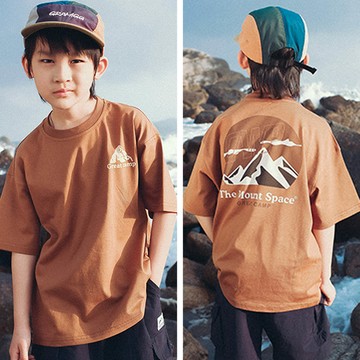 Y B S - 純棉圓領短袖上衣-山系露營-咖色