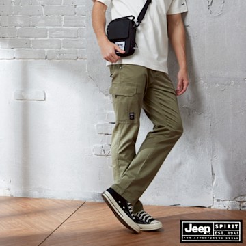 JEEP 男裝 簡約百搭多口袋工裝長褲-卡其色