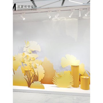OM視覺 秋季黃色櫥窗裝飾道具場景布置 女裝店展廳陳列擺件服裝店