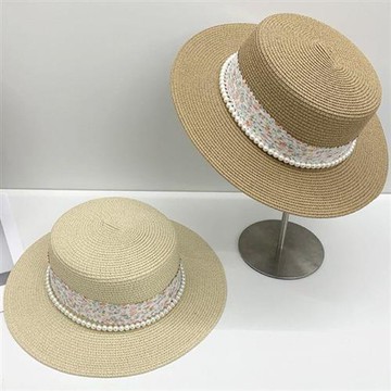 【巴黎精品】現貨+預購 渡假草帽高級法式遮陽帽名媛防曬帽禮帽草編帽子-海邊珍珠碎花平頂女帽子4色a1kl76