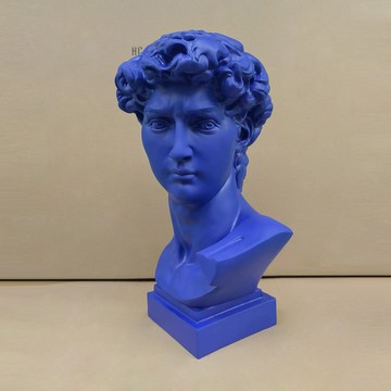 克莱茵蓝46cm高树脂仿石膏大卫头像美术雕像欧式酒店玄关桌面摆件 99購物節