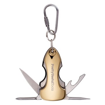 Pretty Useful Tool 磁性LED鑰匙圈 包括五種有用的工具  金色  1個