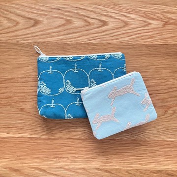 minä perhonen 布料 刺繡收納包 藍色系組合