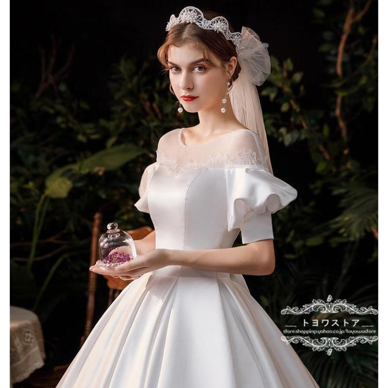 ウエディングドレス 結婚式 披露宴プリンセス Aライン パフスカート 長袖