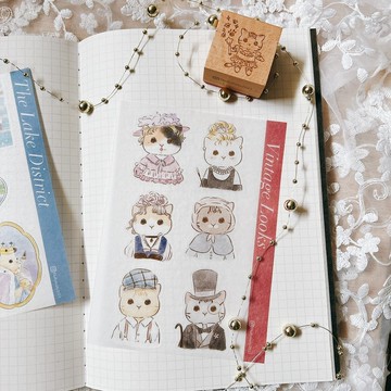 原創貼紙 和紙 手帳 貓 復古 英倫 英國 貴族 插畫 旅遊 文具