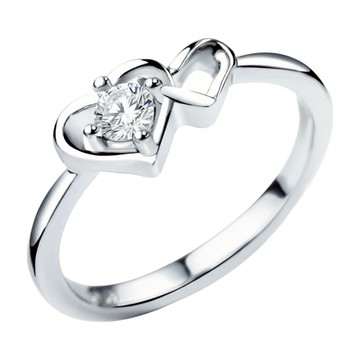 Sayaka 紗彌佳 當愛來臨雙心造型鑲鑽戒指  白金色  直徑20mm