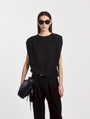 Kaia Pleated Tank Top in Black - Cotton MicroModal Ninety Percent