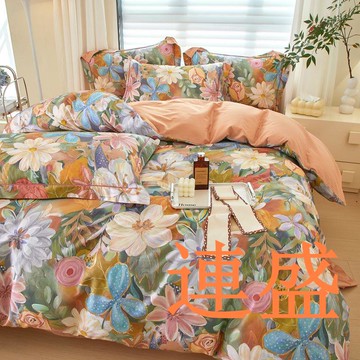 ??100%純棉鉑金棉四件套數碼印花全棉田園花卉斜紋床上雙人被套床單