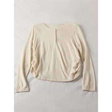 設計感褶皺！收腰顯瘦~薄款長袖針織衫女秋季彈力打底衫短款上衣