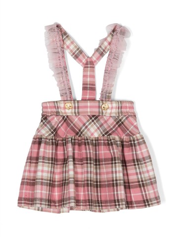 Monnalisa - tartan-print dungaree skirt - kids - Viscose/Cotton/Cotton - 12 - Pink