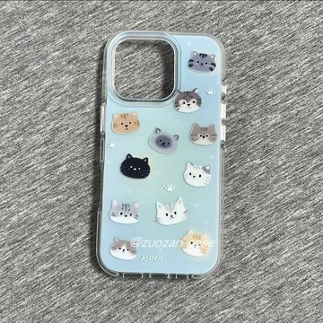 iphone17手機殼.卡通藍粉色貓咪適用于蘋果17promax/15雙層IMD手機殼14pro創意16