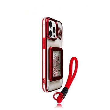 迷你流沙麻將 電鍍透明支架 帶掛繩 適用於 iPhone 17 16 15 13 14 Pro Max 保護殼 防摔殼