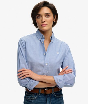 Superdry Women's Slim Oxford Button Down Long Sleeve Shirt Blue Size: 12