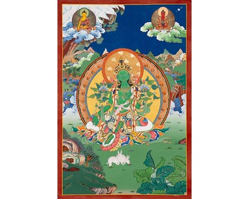 古董綠度母唐卡 - 啟蒙的象徵