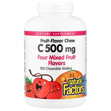 Natural Factors, 維生素 C，四種混合水果味，500 毫克，180 片咀嚼片