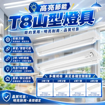 【限時優惠】 T8 LED 單管/雙管山型燈具 含LED燈管 居家辦公照明 安裝方便 高亮節能 台灣製造