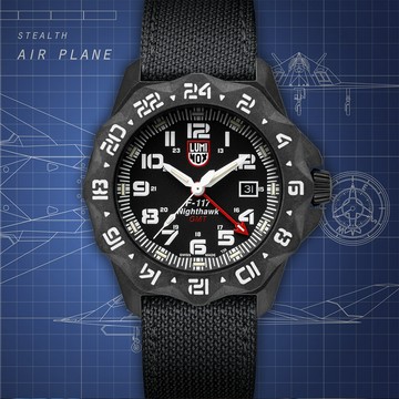 LUMINOX 雷明時 F-117 NIGHTHAWK 夜鷹戰機 GMT兩地時間手錶-44mm(1LM-6441)