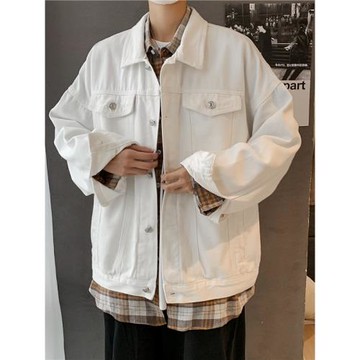 白色牛仔外套男2024新款春秋季復古港味ins百搭寬松潮牌工裝夾克