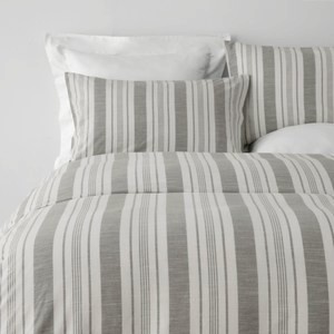 (組)艾禮思色織純棉床被四件組特大 條紋灰