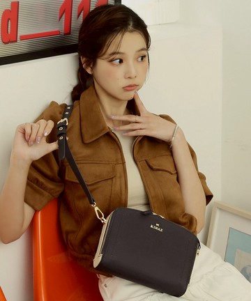 分層雙拉鍊撞色WOC貨幣斜背包-深藍日光-幸運小盒系列(BX96522-44)