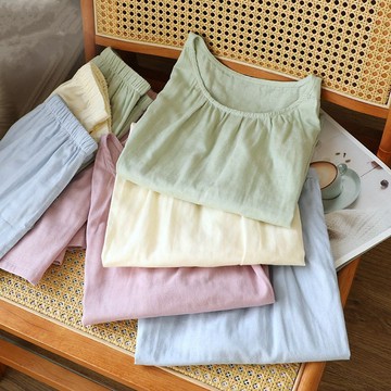 【臺灣出貨 免運】大碼寬鬆薄款坎肩上衣睡褲春夏季家居服女生居家無袖背心短褲睡衣