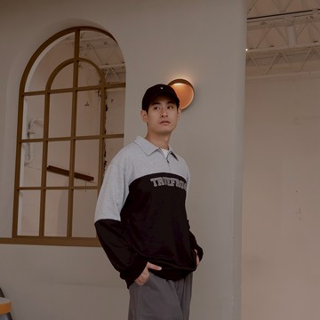 中分哥 TRUEFROM刺繡半門襟拼接衛衣