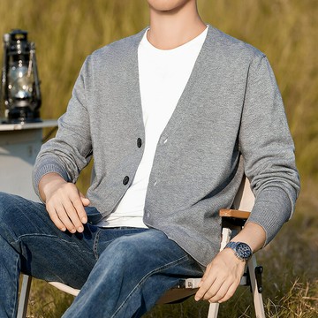 高密度14針織法 輕商務保暖毛衣開衫 男士春秋薄款 舒適V領 高品質針織外套