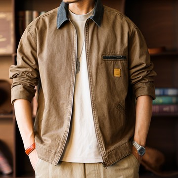 美式復古帆布夾克星際穿越阿美咔嘰工裝夾克男寬鬆復古底特律獵裝外套秋