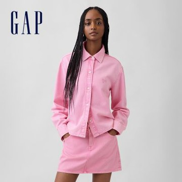 【GAP】UltraSoft牛仔布Gap Logo 襯衫-法國粉(887625)