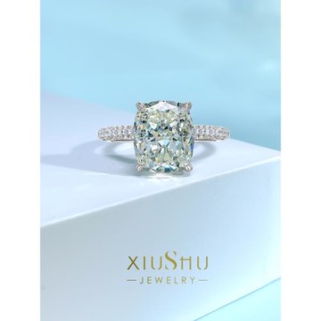 輕奢簡約肥方百搭純銀鉆戒戒指鑲嵌進口高碳鉆百搭禮物求婚新款