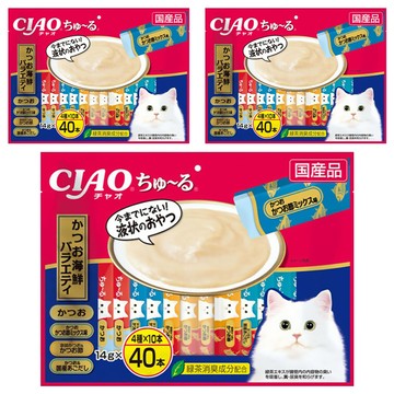 INABA CIAO 啾嚕 肉泥  鰹魚、鰹魚 + 柴魚片、宗田鰹魚 + 柴魚片、鰹魚 + 飛魚  560g  3袋