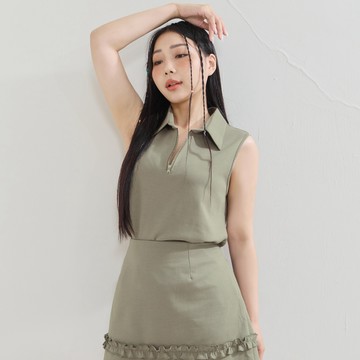 雲朵棉拉鍊襯衫領背心 MUA