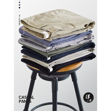 hansca純棉直筒休閑褲男2025秋冬季合體彈力通勤修身工裝加絨長褲