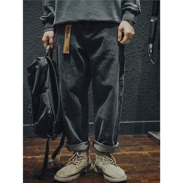 日系復古工裝牛仔褲男春秋季潮牌寬松直筒長褲百搭水洗休閑褲子男