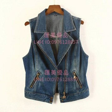 無袖外套女 牛仔馬甲女短款修身韓版夏新款春秋無袖外套背心西裝領拉鏈馬夾OL【聚寶屋】