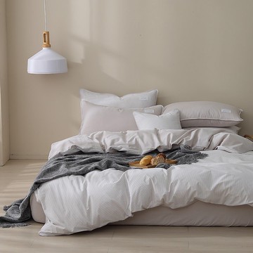 230織紗精梳棉和織薄被套床包組(杏奶)