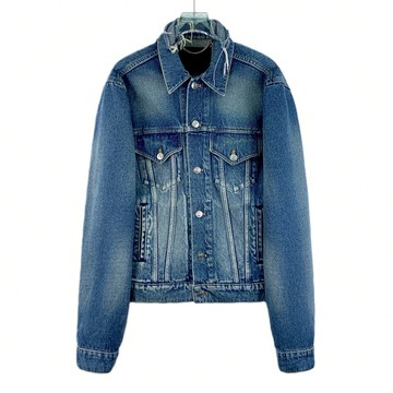 (L) balenciaga中性寬鬆丹寧牛仔棉質logo刺繡排扣藍色外套