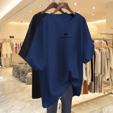 大碼女裝寬松短袖t恤純棉夏裝2023新款中老年媽媽遮肚中長款上衣