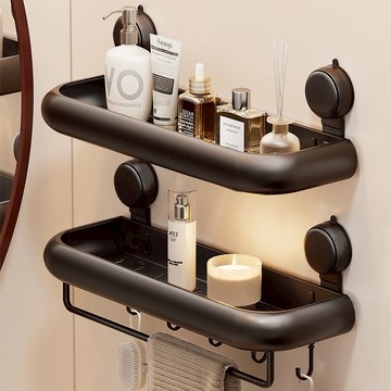 韻潔雅 吸盤衛生間置物架中古風免打孔廁所洗漱臺壁掛架浴室沐浴露收納架