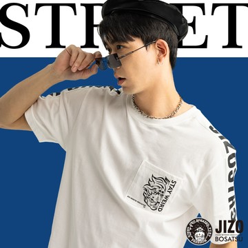 【買1送1】肩剪接口袋寬版短TEE - BLUE WAY 地藏小王