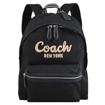 COACH CAM76 Cargo 品牌電繡LOGO帆布雙拉鍊商旅後背包.黑
