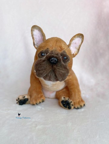 姜法国斗牛犬小狗逼真玩具宠物肖像